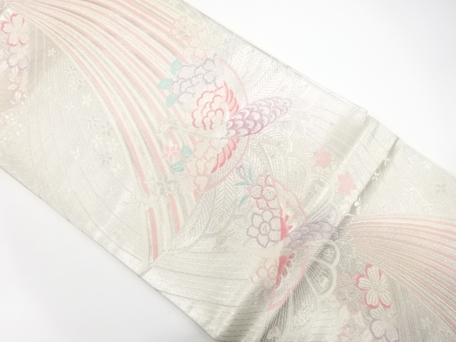 アンティーク　孔雀に牡丹模様織り出し袋帯（材料）